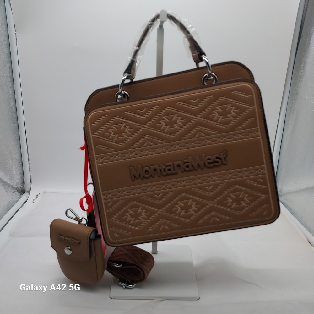 Montana West Khaki Brown Western Embossed Crossbody Satchel Bag MWF1052-8120 KH